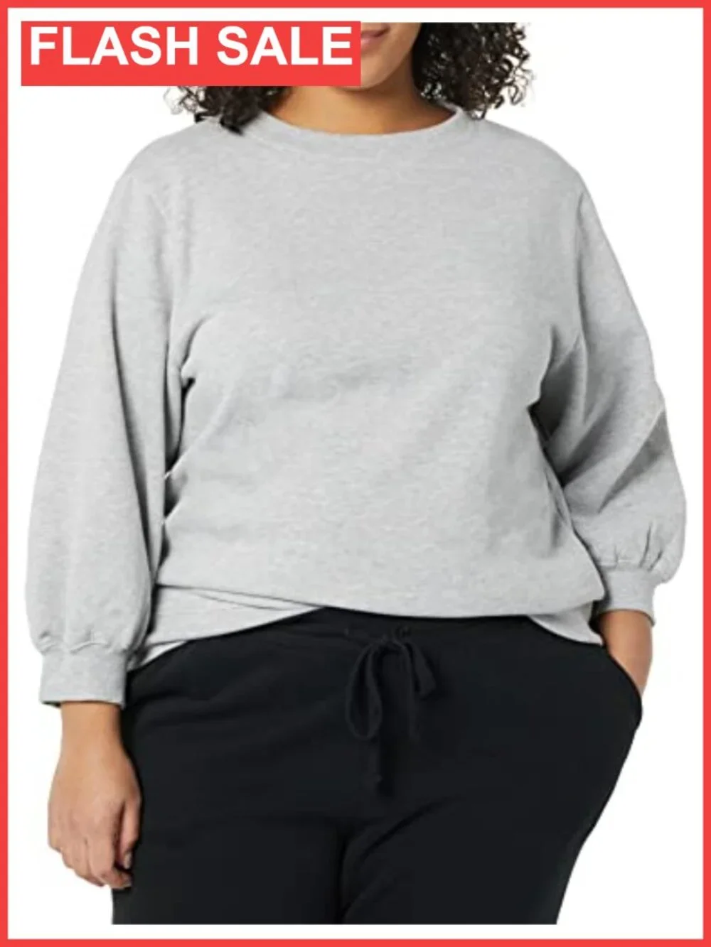 French Terry Fleece Crewneck Sweatshirt Loose Fit 3/4 Blouson Sleeve